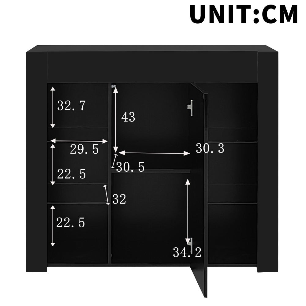 Nowoczesny bufet z błyszczącym wykończeniem i szklanymi półkami – kompaktowy i elegancki mebel do przechowywania 95x35x83 cm do salonu - 5