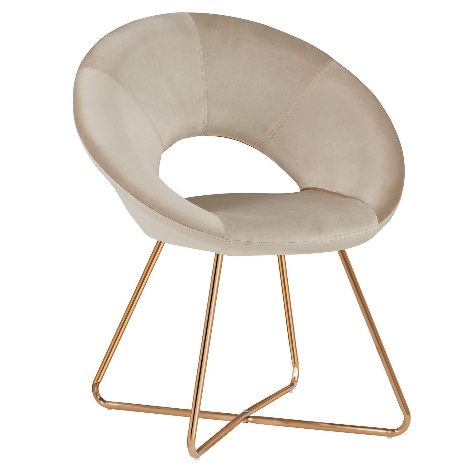 Sillón de diseño en terciopelo color crema con patas de metal fal09037