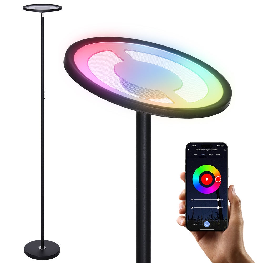 Lámpara de pie inteligente rgb 25w wifi bluetooth app, 2000lm, 2700–6500k regulable, h168cm, control por voz