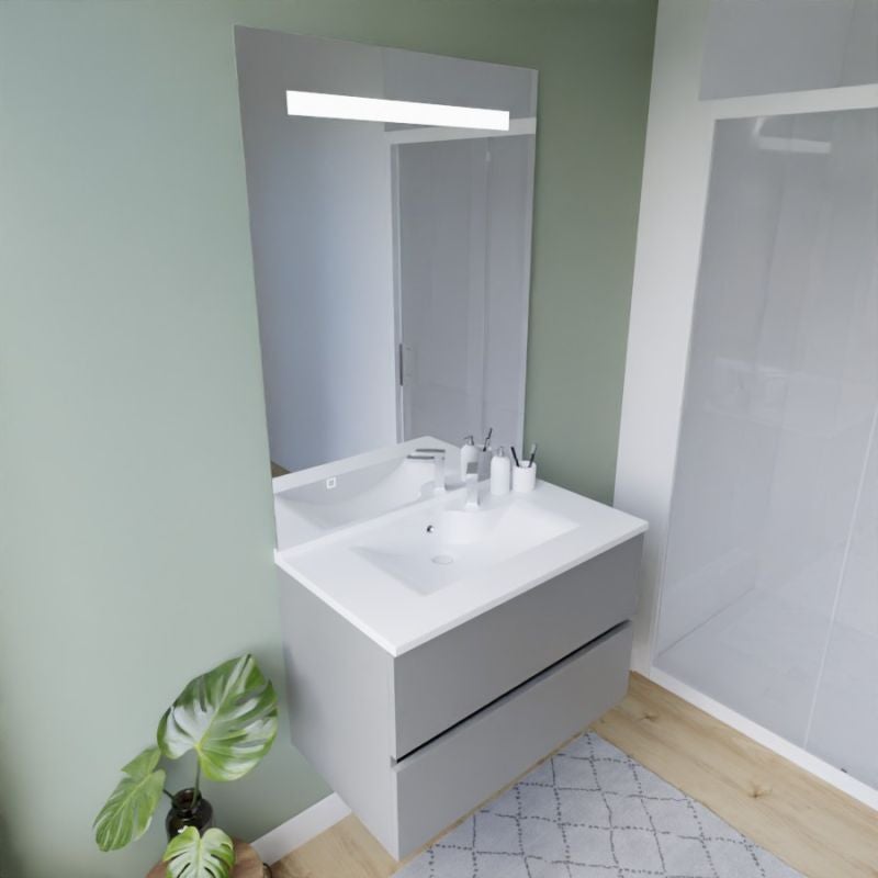 Meuble vasque ROSALY INOX 80 cm + miroir Elégance ht105- Gris- Plan vasque en Résine - 5