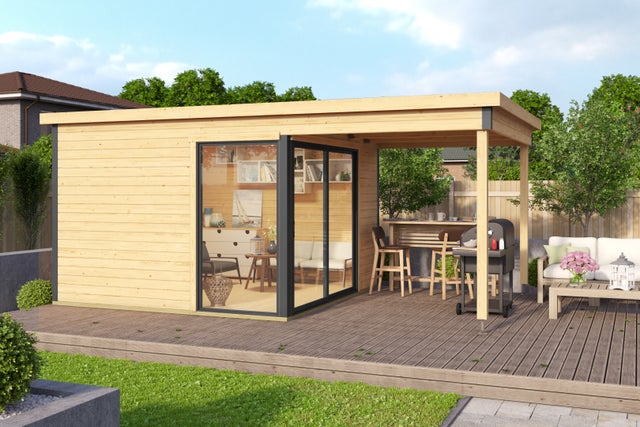 Abri de jardin Bois - Domeo 2+| 44mm | 8,48 m² intérieur + extension 5,80 m²