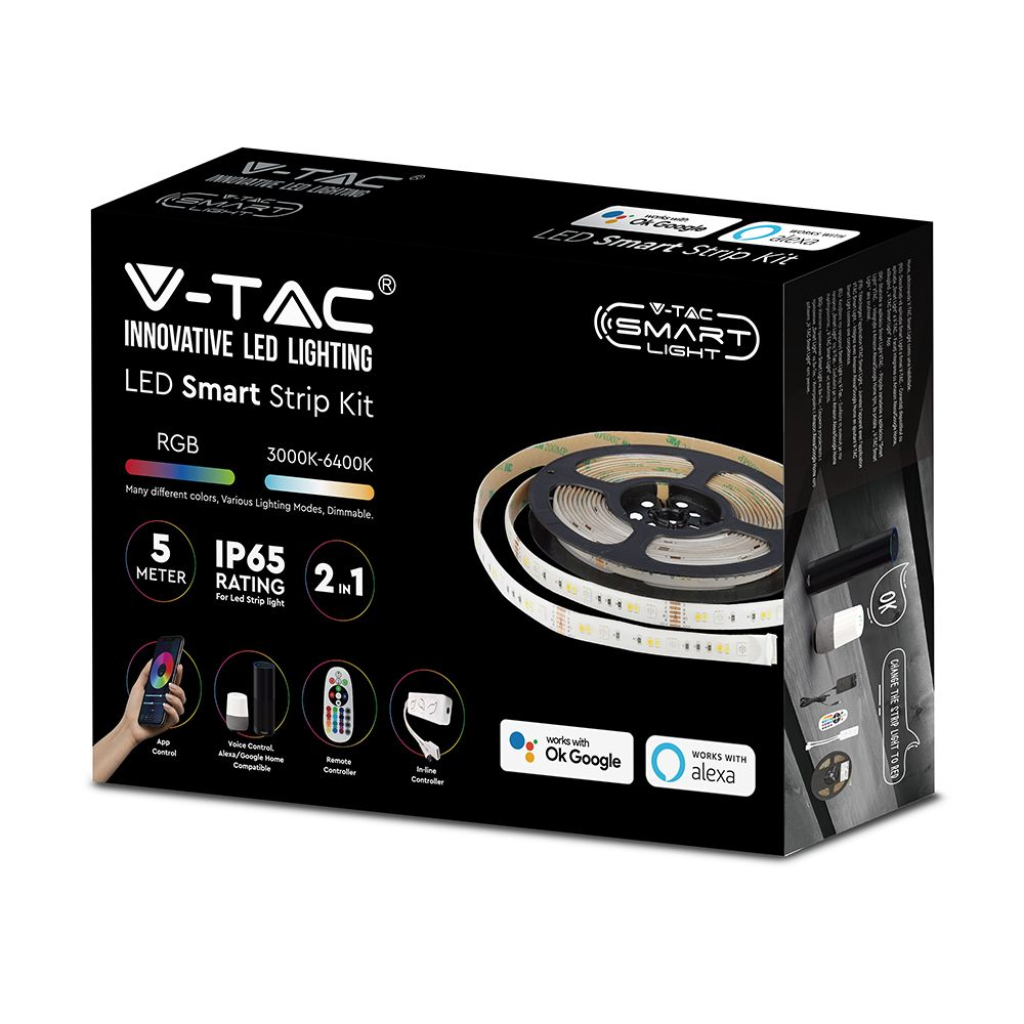 Zestaw taśm LED SMD5050 4W/m 54 diody LED/m RGB i 3w1 5 metrów 12V ze sterowaniem Wi-Fi Kompatybilny z Google Home i Amazon Alexa Ściemnialny IP65