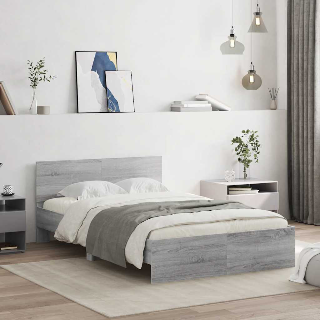 Vidaxl Estructura De Cama Con Cabecero Sonoma 135X190 Cm Gris , Leroy Merlin