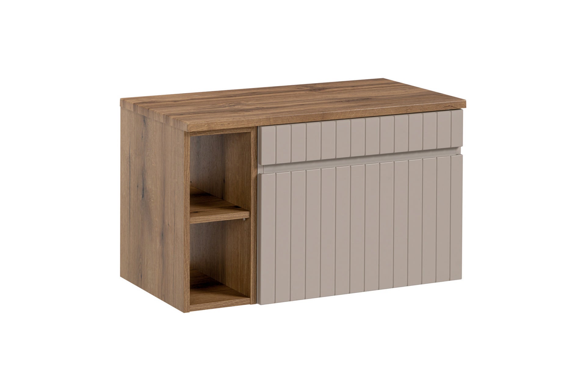 Szafka łazienkowa ICONIC Cashmere 100 cm z blatem i regałem frezowany front