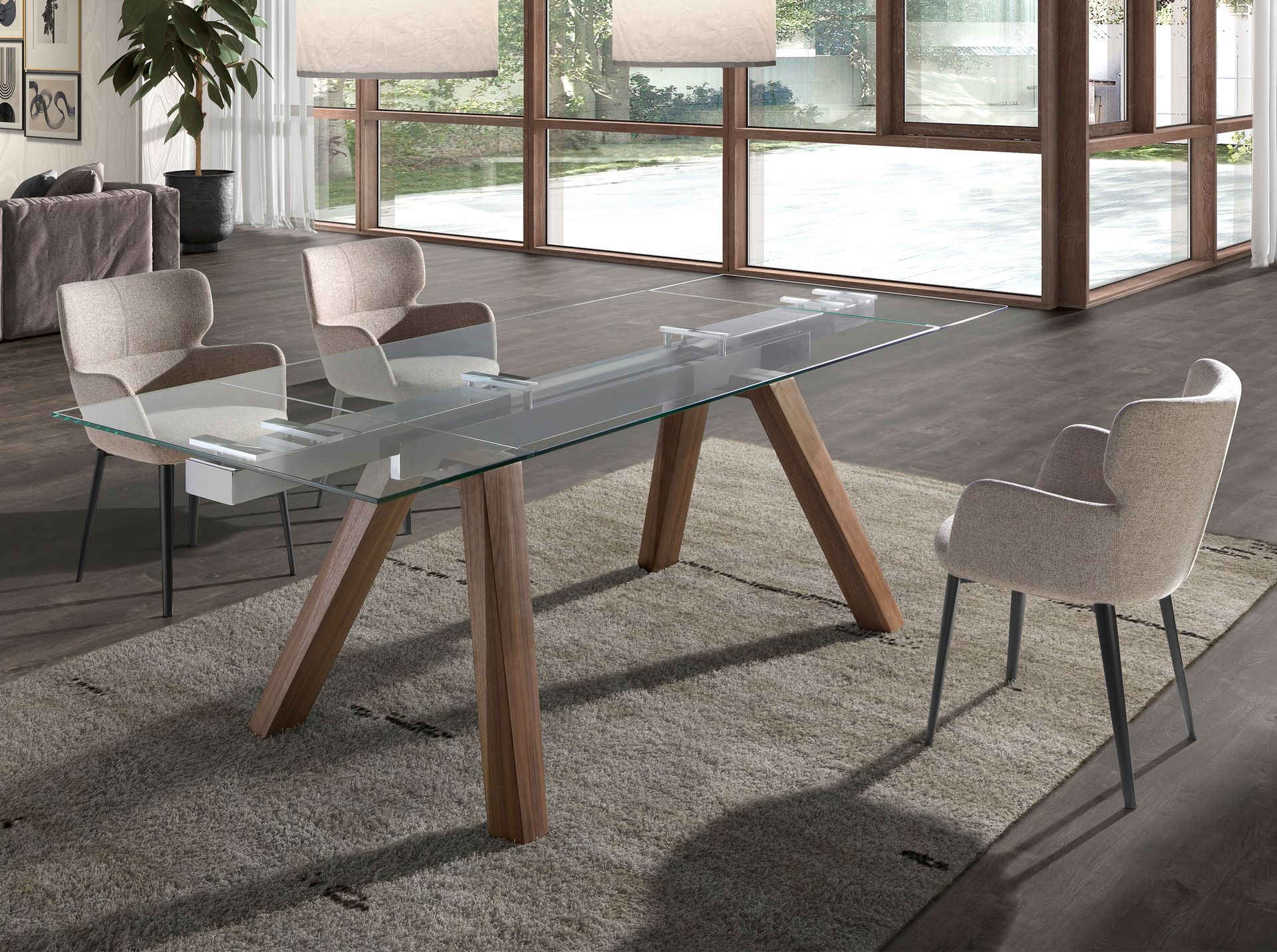 Angel Cerda Mesa Comedor Extensible Rectangular Cristal Templado Y Nogal , Leroy Merlin