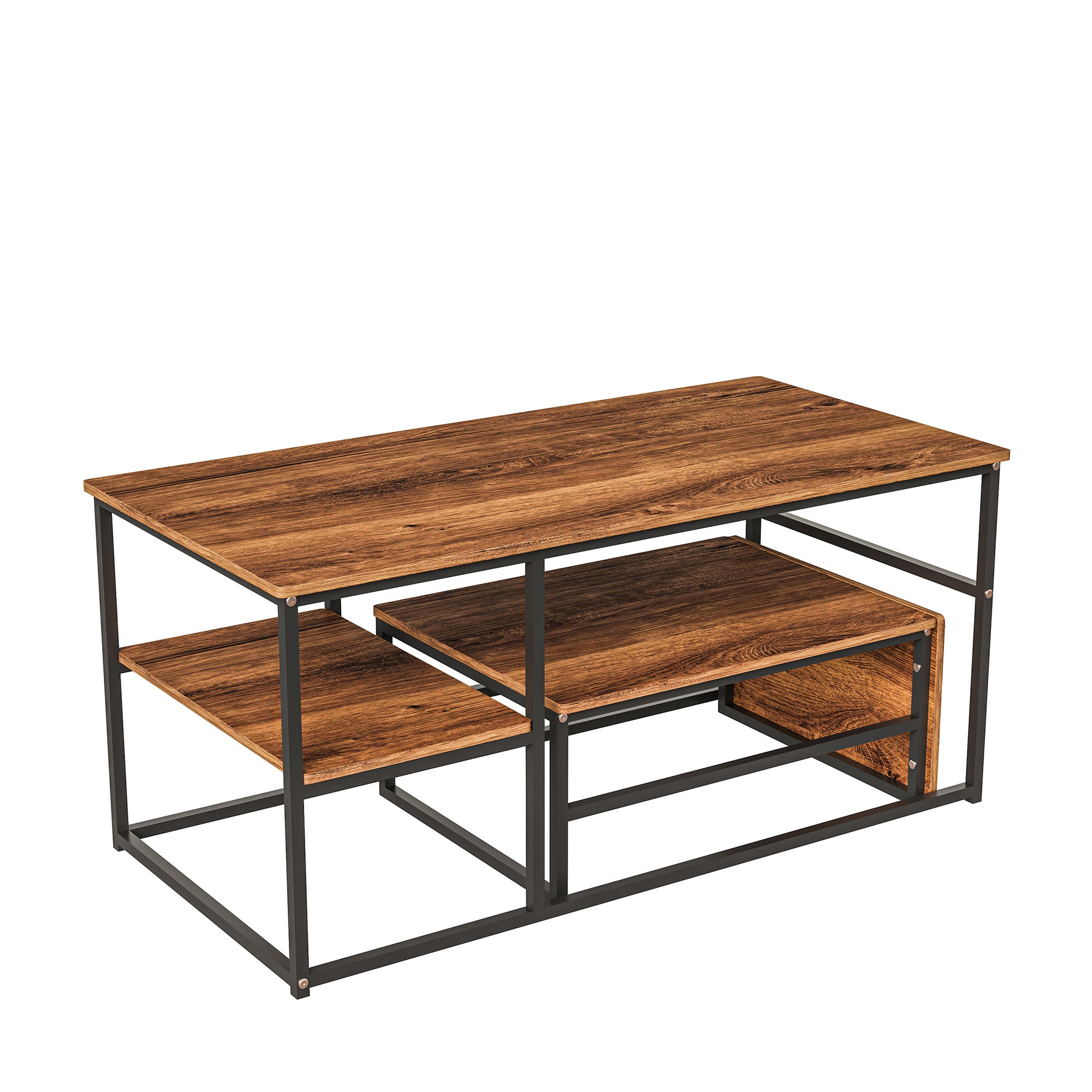 Ensemble de 2 Tables Basses Rectangle, Tables Gigognes de Salon Modernes avec Pieds en Métal, Panneau à grain de bois, Brun(105 x 52 x 48.5cm) - 9