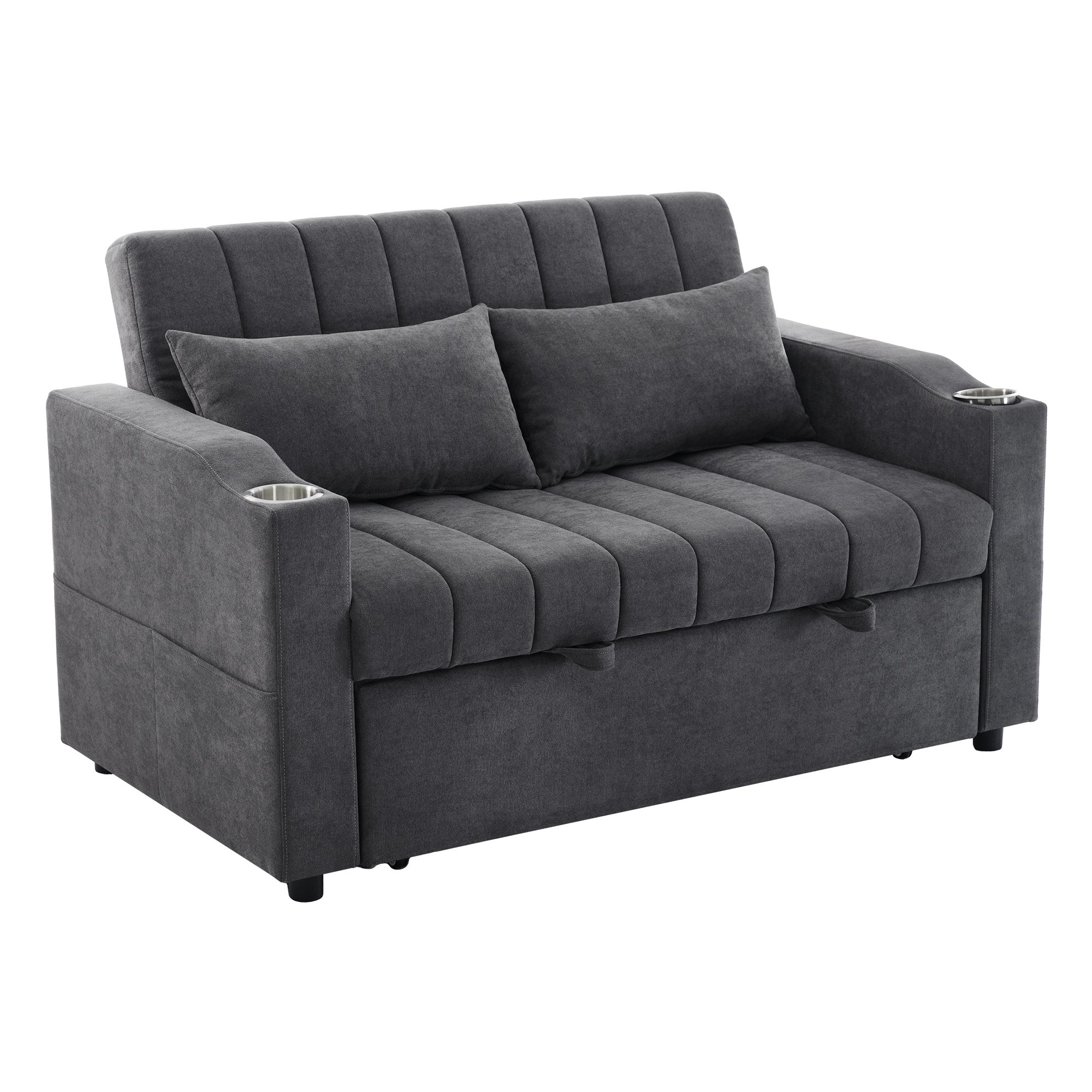 Canapé moderne 2 places avec porte-gobelets et coussins - Beige - 4