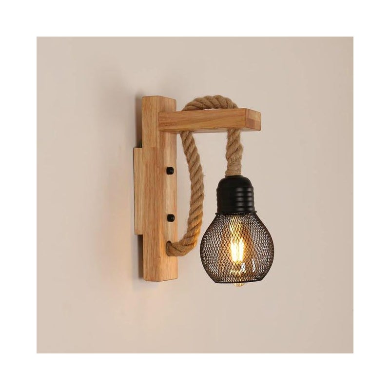 Rustykalna Lampa Ścienna z Drewna w Stylu Retro, amerykański styl wiejski, retro, do kawiarni, baru, restauracji, salonu, kinkiet z bali (Bez Żarówek)