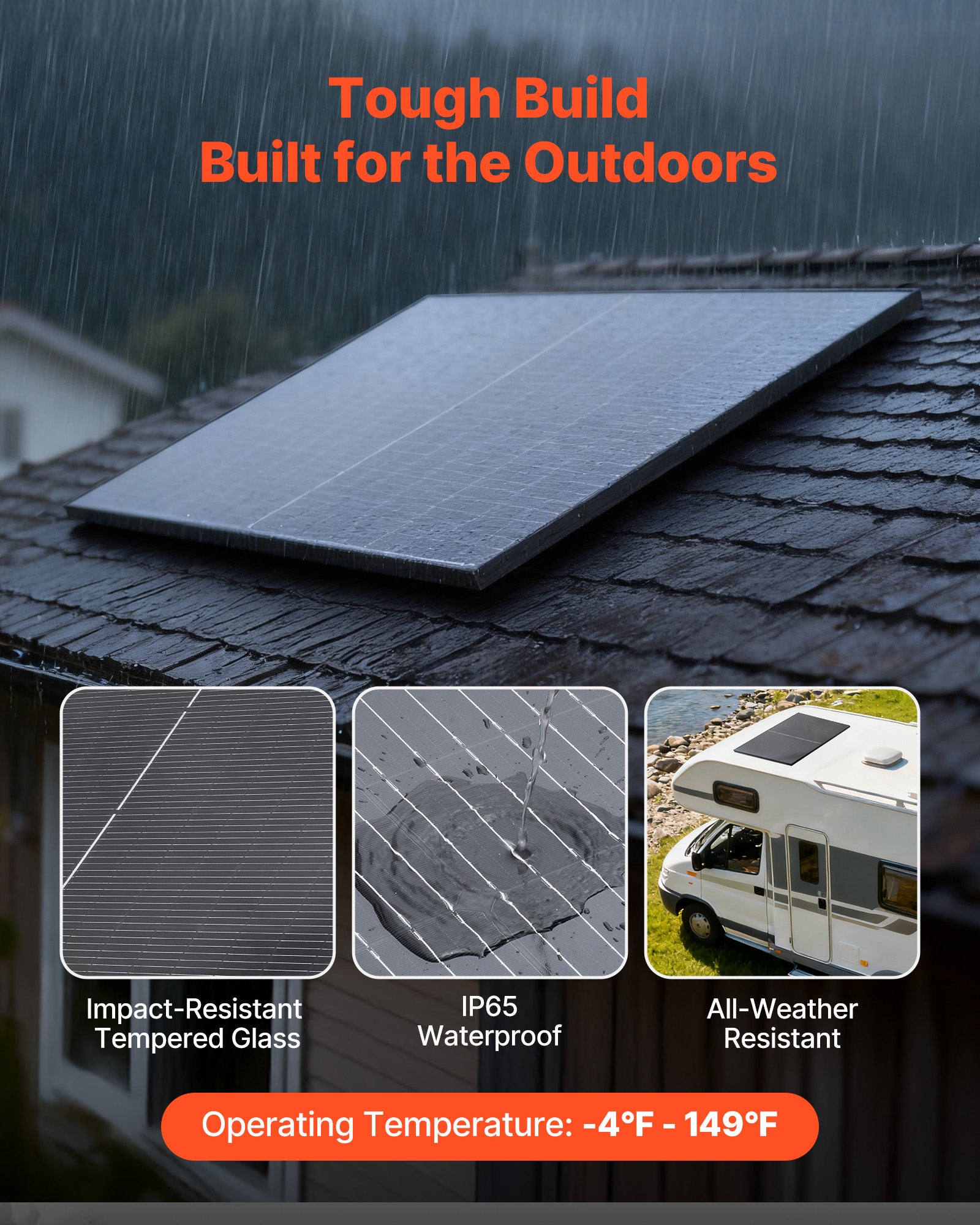 Panneau Solaire Monocristallin VEVOR 400 W Panneau Photovoltaïque 2 PCS Haut Rendement 23 %, pour Hors Réseau Toit Plat Voiture, Cadre Aluminium - 5