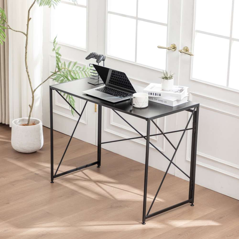 Bureau pliable noir compact, MDF résistant à l’eau, multifonction pour petits espaces et home office - 4