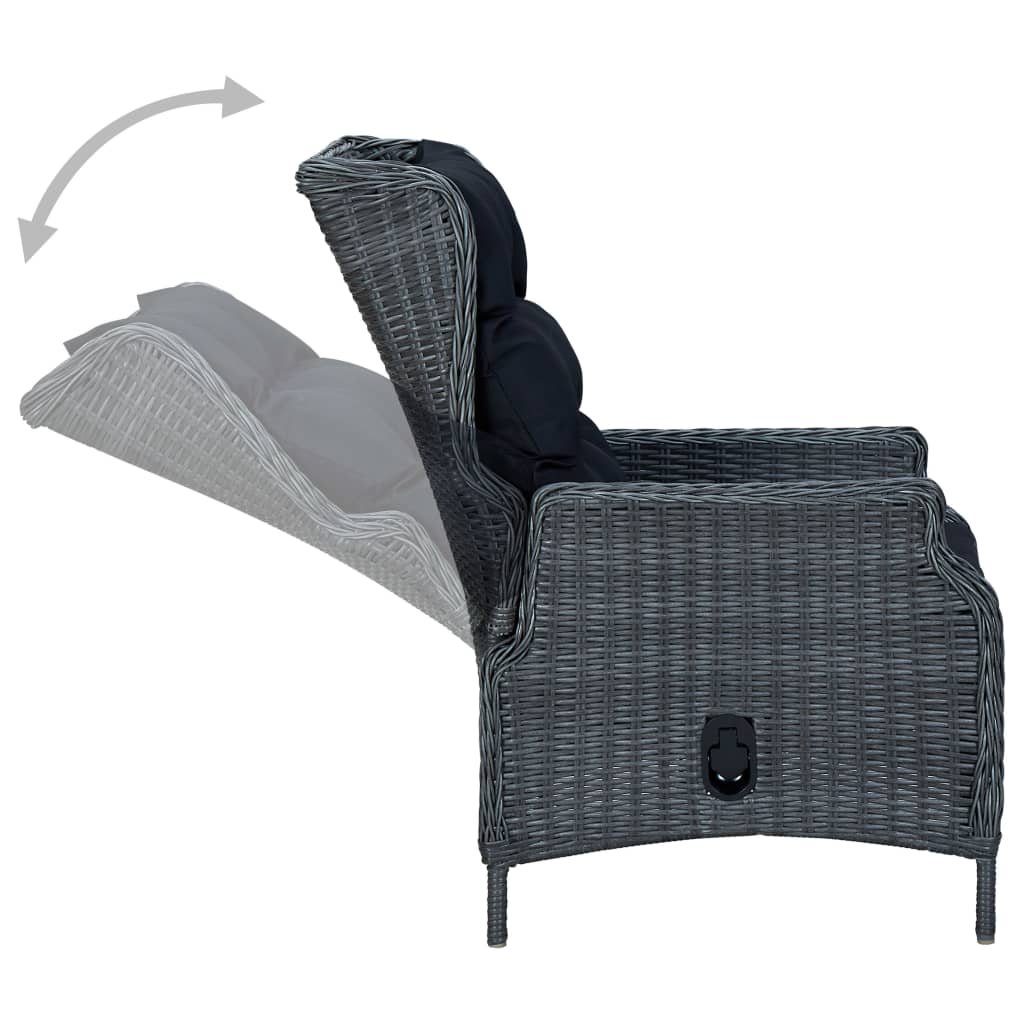Mobilier à dîner 9 pcs avec coussins Résine tressée Gris foncé 3 - 8