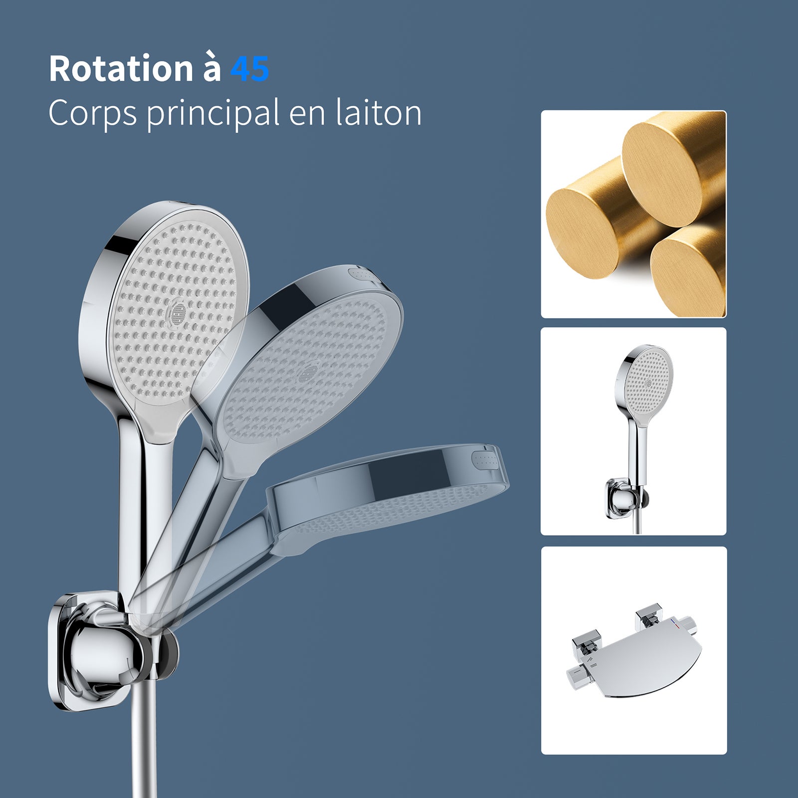 Mitigeur de Baignoire Cascade Extra-Large en Laiton avec Douchette 3+1 Modes et Étagère, Robinet Mural Chromé Grand Débit - 6