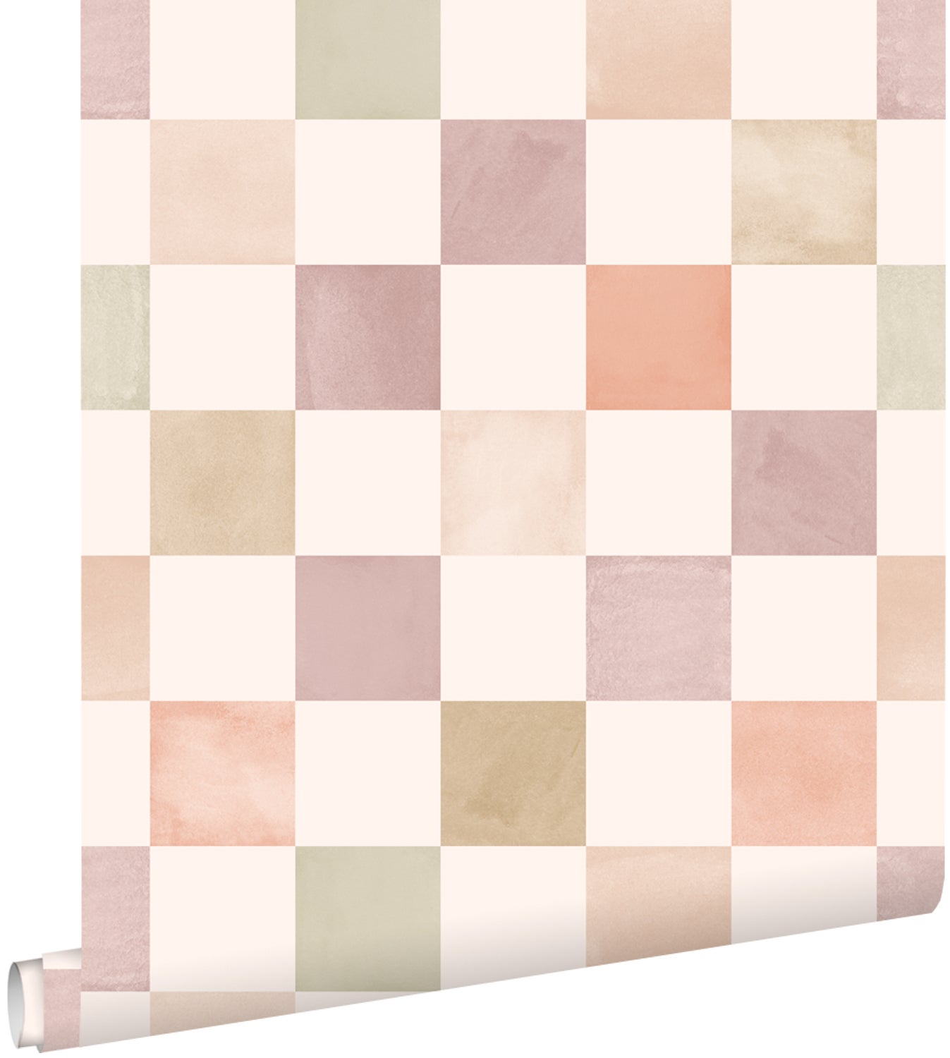 Tapeta motyw kratki beżowymIfioletowym - 50 x 900 cm - ESTAHOME