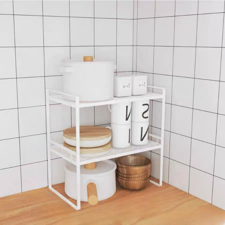 Mały rozmiar, solidna i trwała, dwupoziomowa półka kuchenna, wydajne przechowywanie, stal węglowa, kolor biały, 32x21x36,8 cm