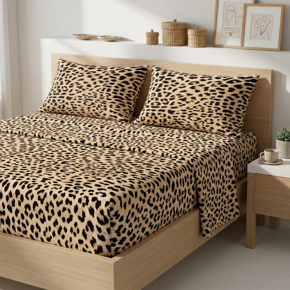 Juego de sábanas Safari Leopard 100% algodón hecho en Italia – abajo con esquinas H 25 cm Dos cuadrados - 2