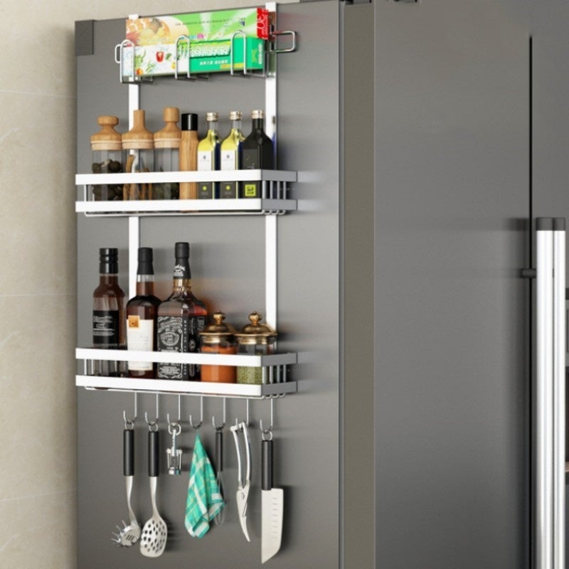Uchwyt ścienny do lodówki, półka do lodówki, stojak na przyprawy kuchenne, bez wiercenia, srebrny, 39*9,2*70 cm