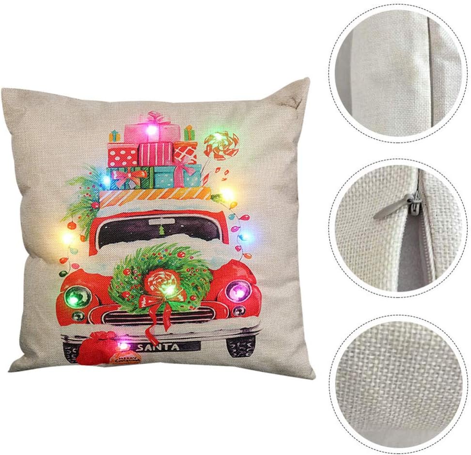 Federa con luce natalizia a LED 45*45 cm, federa per cuscino natalizio, federa con luce a LED, federa per cuscino per divano country, vacanze invernal - 3