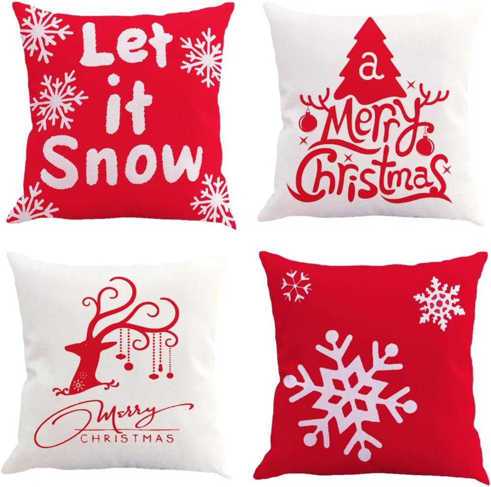 MFGNEH Federe Per Cuscini Natalizie 45x45 Cm – Set Motivo Baby Fa Freddo Fuori, Pupazzo Di Neve, Scacchi – Cotone E Lino – Decorazione Divano E Casa – Solo Federe (Cuscino Escluso)