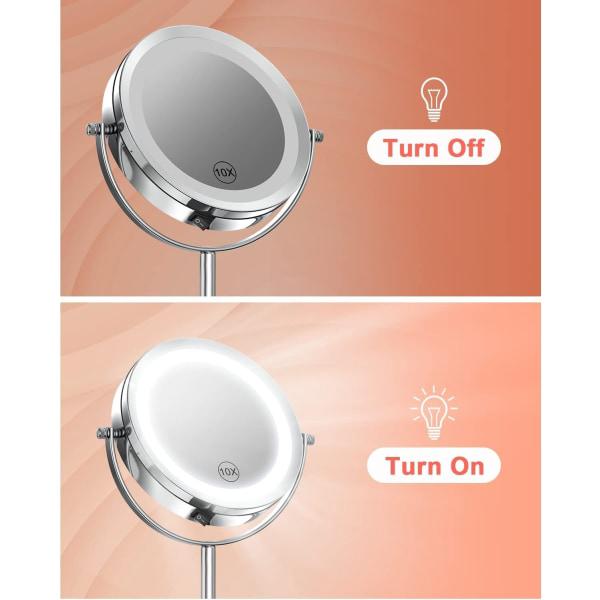 Upplyst sminkspegel med ljus och förstoringsglas, 1x/10x förstoring Double LED-spegel 360° roterbar rund spegel - 3