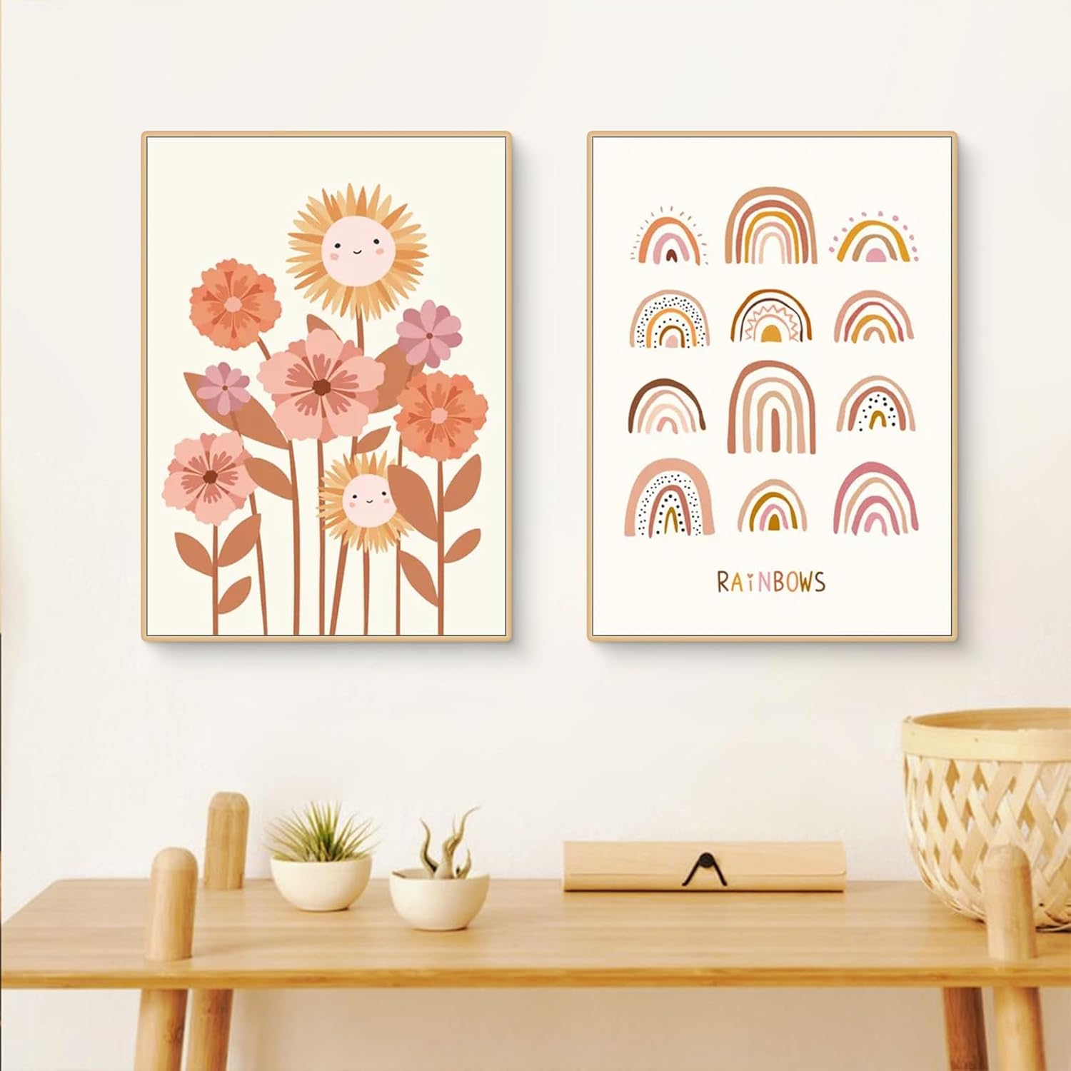 Lot de 3 Posters pour Chambre d'Enfant - Décoration Bohème Murale - Soleil, Arc-en-Ciel - Pour Bébé et - Sans Cadre - 4