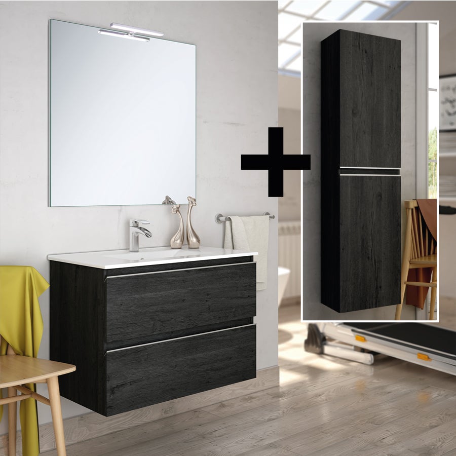 Meubles De Salle De Bain Avalon 60 Cm Avec Meuble Colonne Noir Mat
