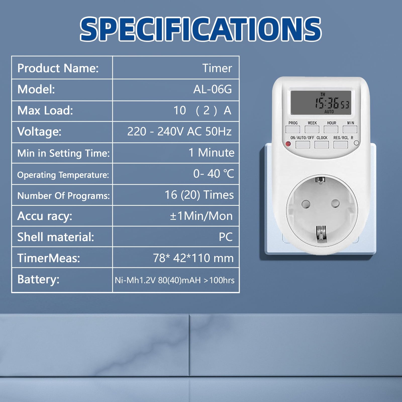 Prise Programmable Digitale, Prise Minuteur Minuterie Numérique Programmable 24 Heures/Semaine avec 16 Programmes de Groupe, AC 230V 10A 2300W - 9