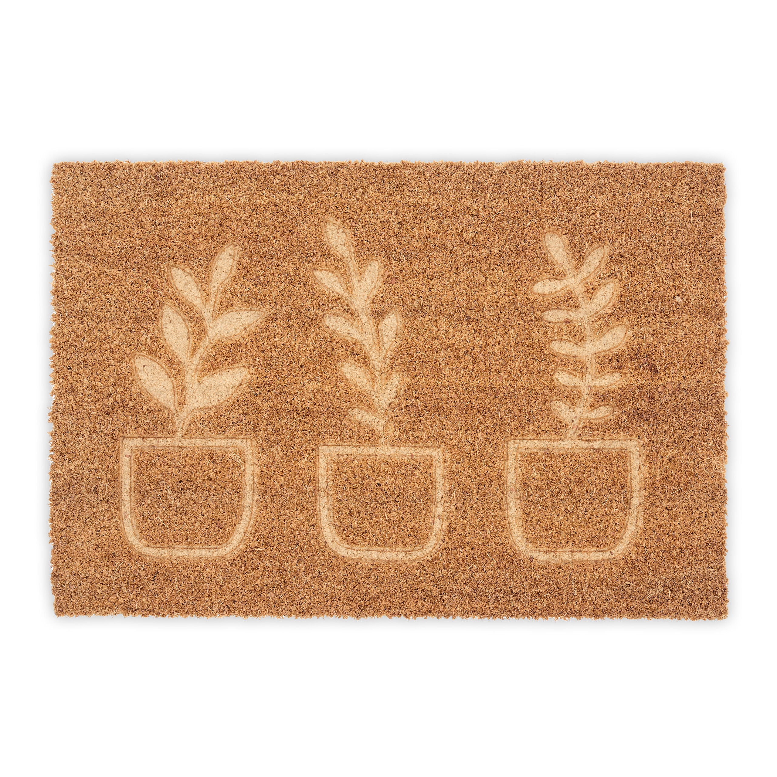 Relaxdays felpudo de entrada, coco, alfombrilla para puerta, plantas en relieve, 40x60 cm, interior y exterior, natural