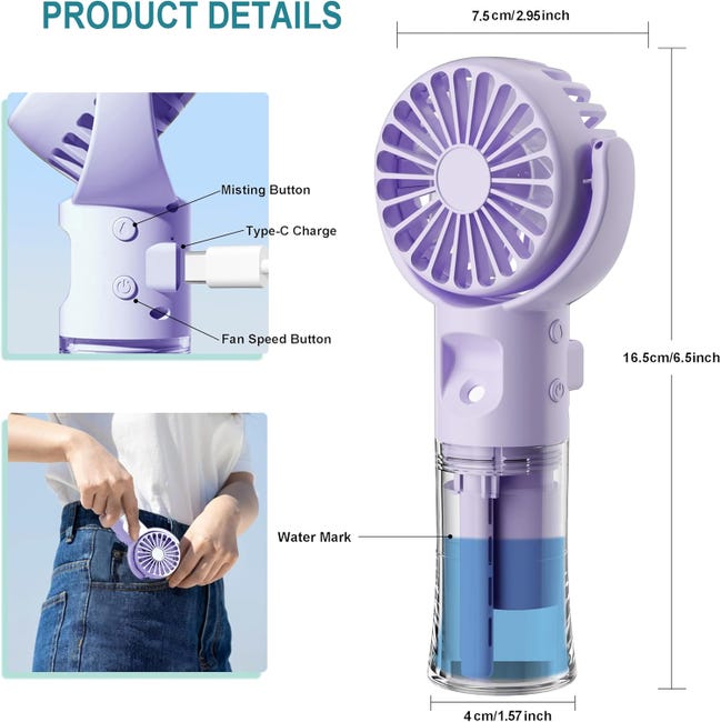 Ventilatore Portatile A Mano USB-C Ricaricabile | 4000 MAh 5 Velocità | Bianco Per Viaggi E Esterno - Foto 10