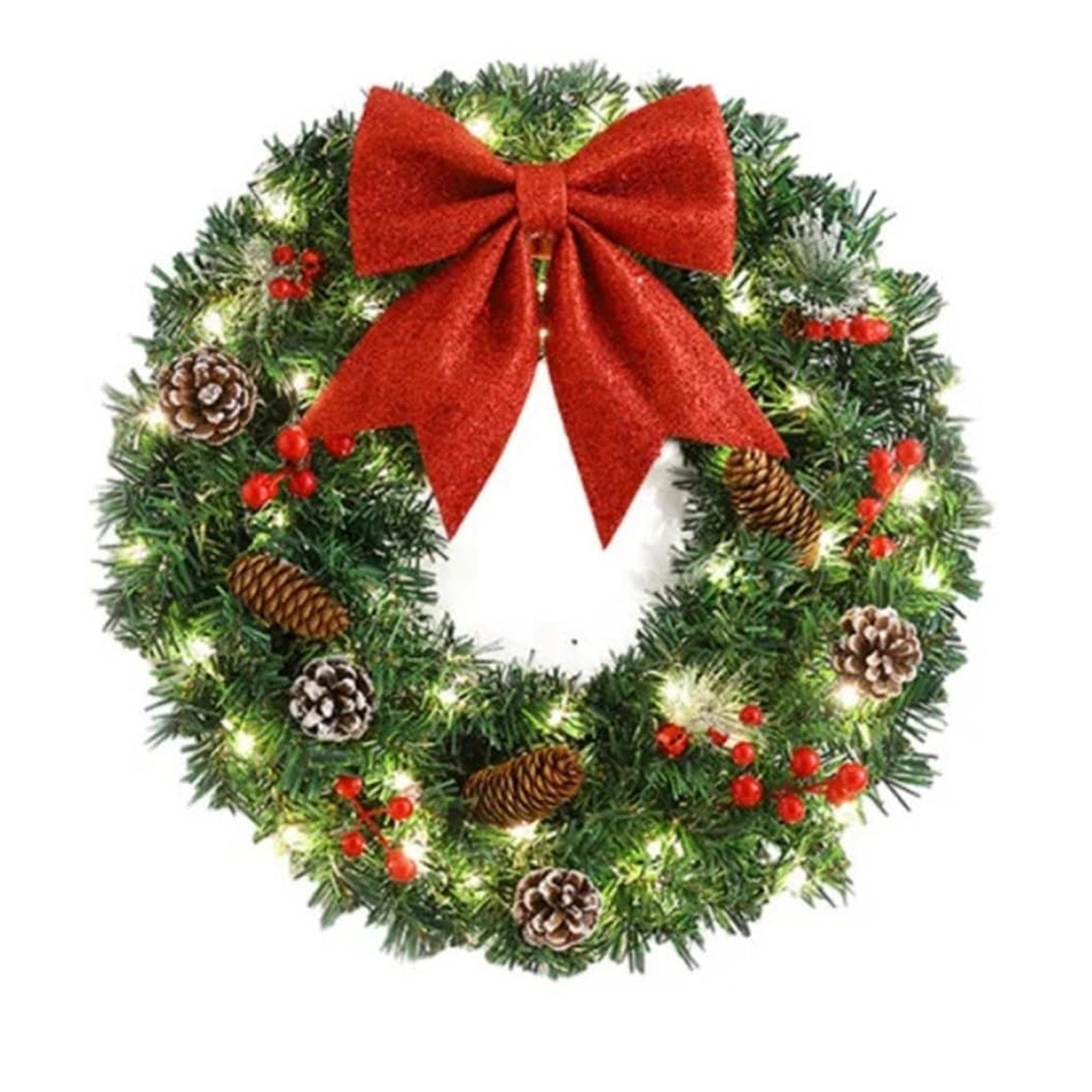 Ghirlanda natalizia luminosa con nastro e fiocco per porta d'ingresso - decorazione natalizia invernale artificiale, 1 pezzo (rosso), 30 cm | Leroy Merlin