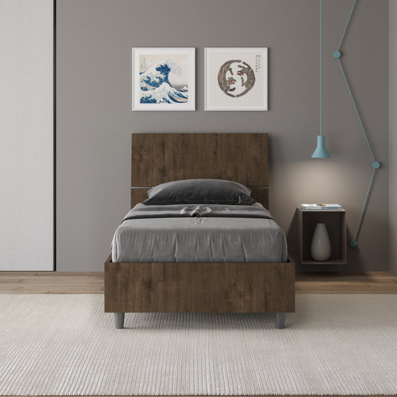 Lit en bois avec tête de lit inclinée Renoma-Couleur Marron Foncé-80x200 - 4