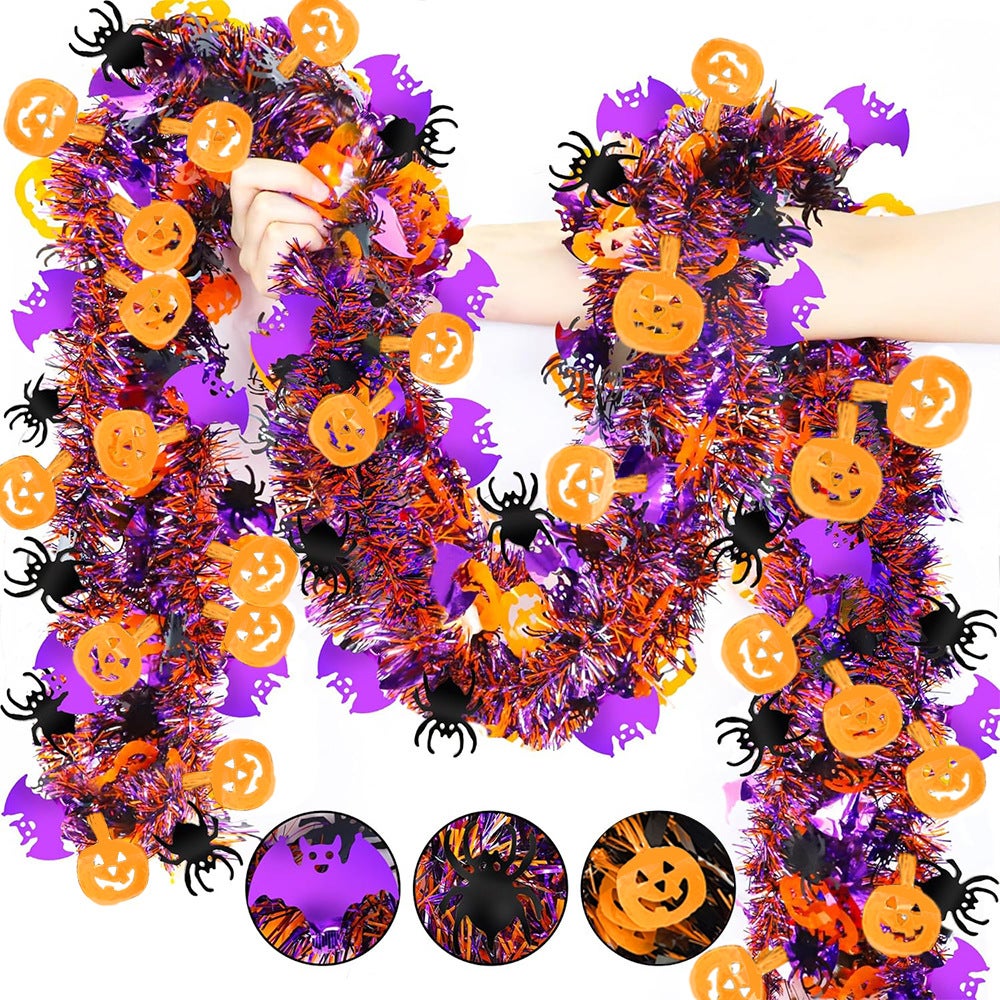 8 kolorowych pasków dekoracyjnych na Halloween - nietoperze + dynie + pająki, girlanda, do dekoracji ogrodu