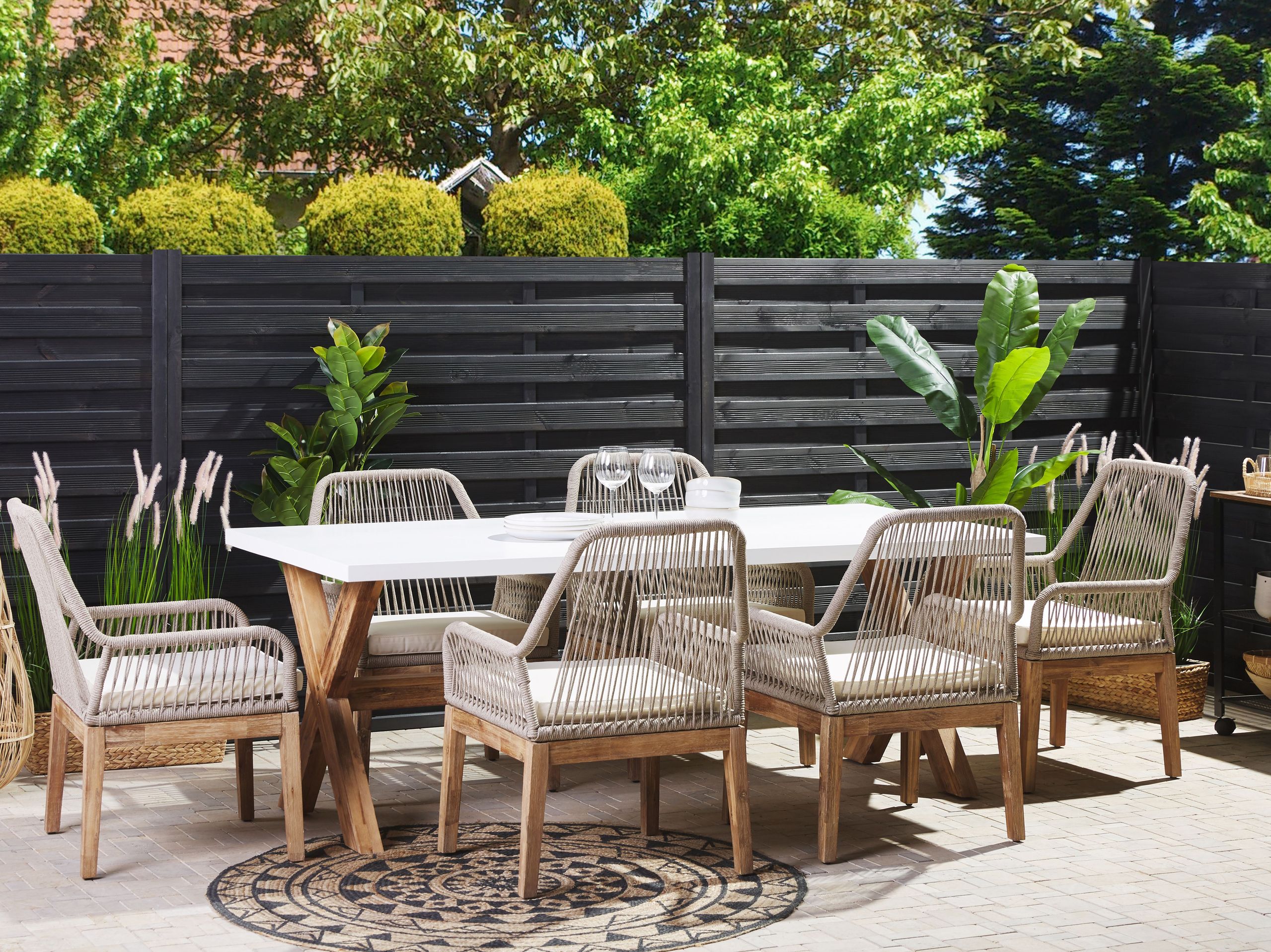 Set dining pentru grădină cu 6 locuri OLBIA Bej cu perne