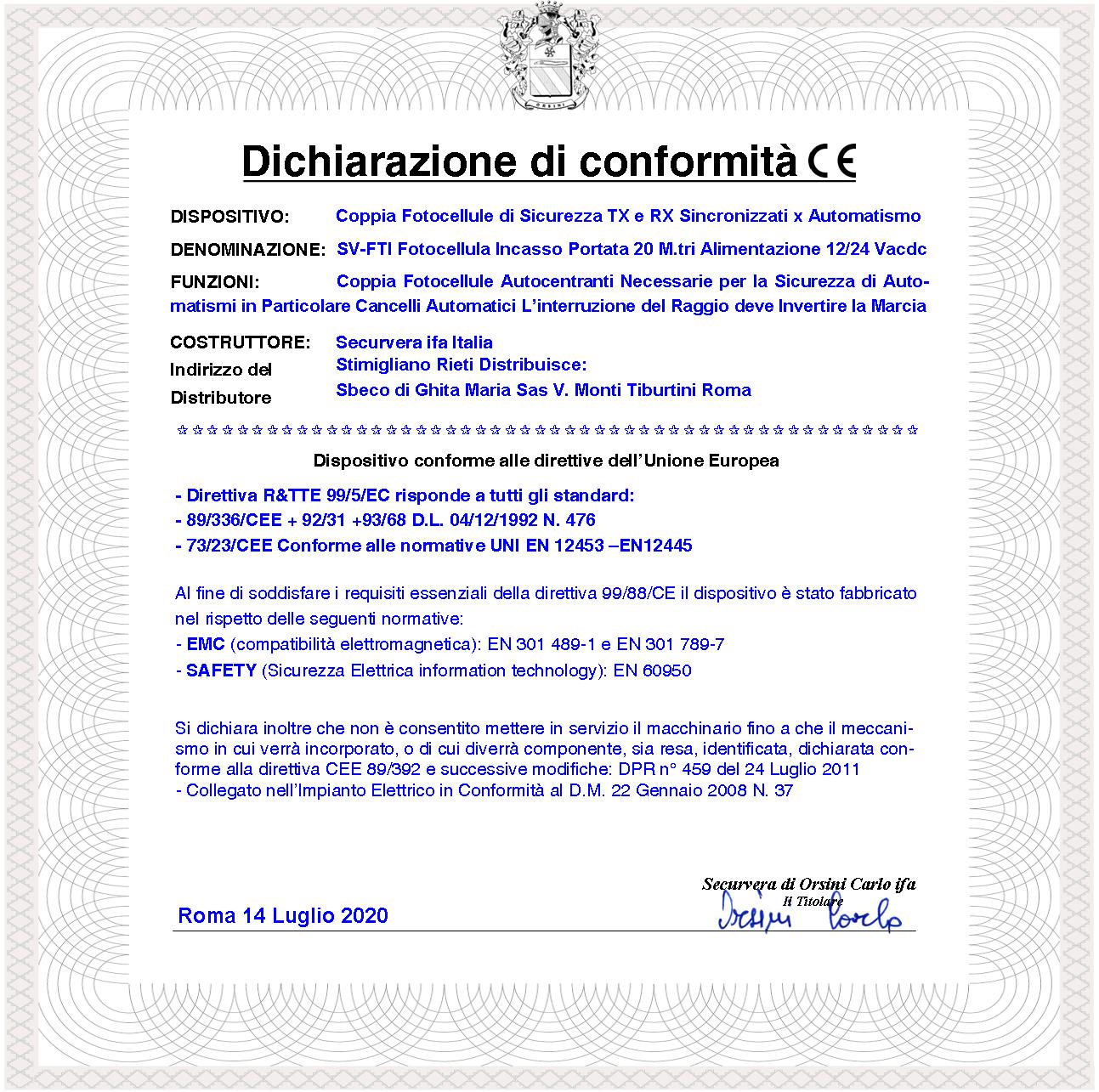 Coppia Fotocellula da Incasso Controllo Sicurezza Cancello Elettrico Automatico Portata 20 Metri Lineari Montaggio a Parete o Palina Alimentazione 12/ - 3