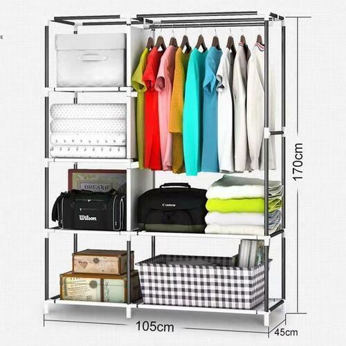 SONGMICS Armadio Portatile, Guardaroba Autoporante, Portabiti con Ripiani, 2 Binnari