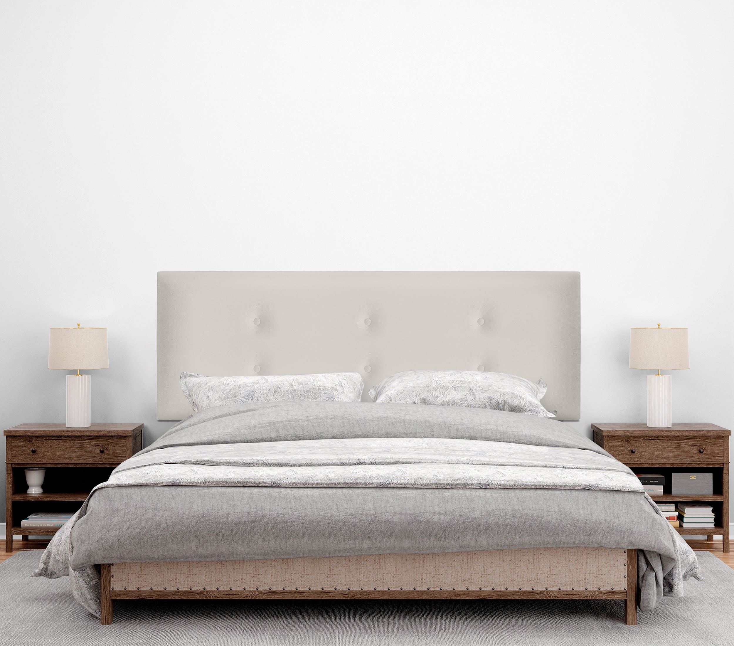 DHOME Cabecero de Polipiel con 2 Hileras de Botones 150x50cm Camas 150 - Blanco Hueso - 2