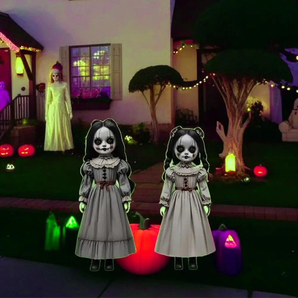 2 pezzi pupazzo fantasma di Halloween, decorazione da terra spaventosa con altalena e controllo vocale, accessorio horror - 3