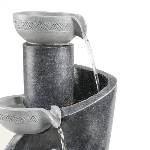 Fontaine de Jardin LED, Fontaine Extérieur/Intérieur avec Pompe à Eau, Résine, Gris - 7