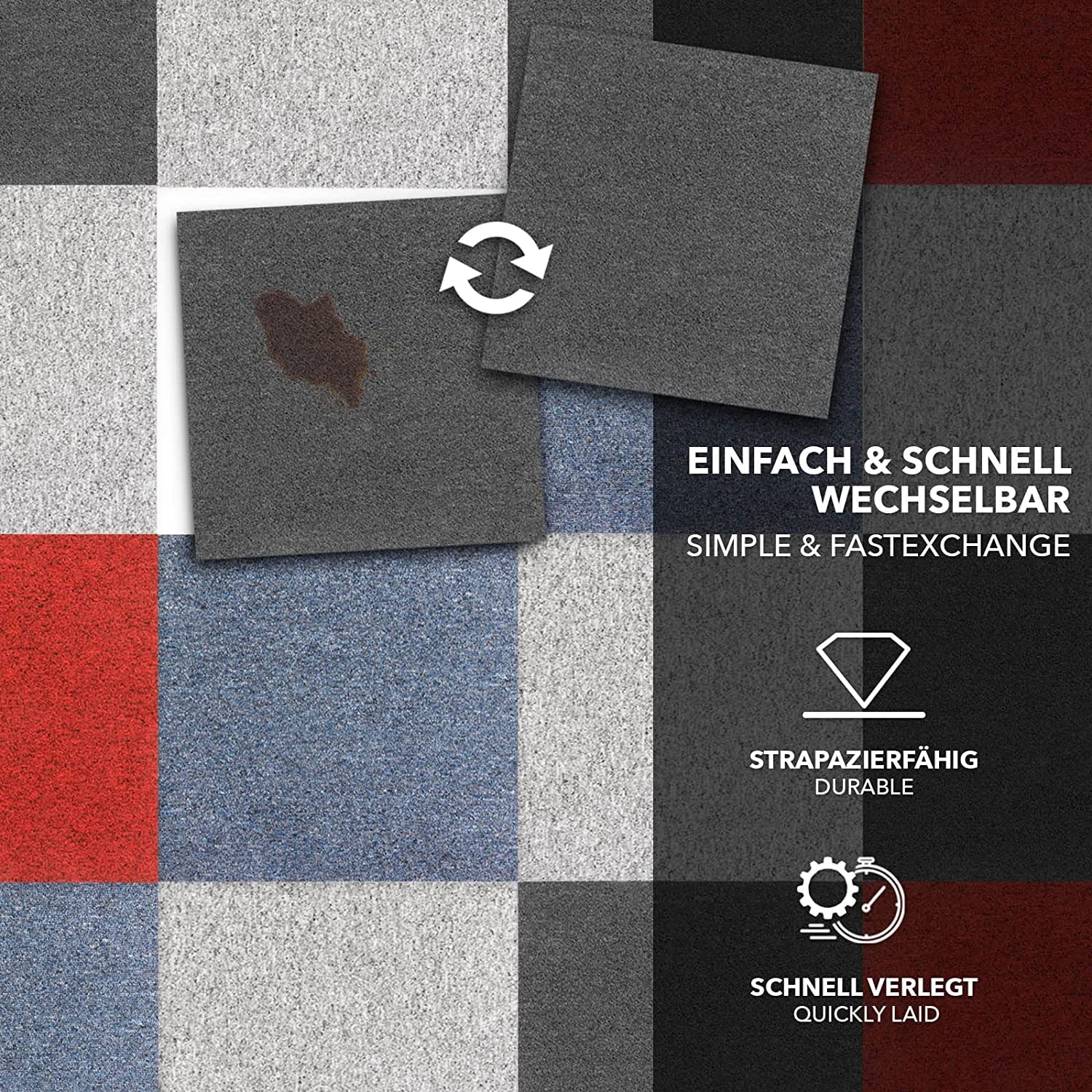 Dalle moquette bouclée 50 x 50 cm, Revêtement Isolant Sol, Bleu, 1 Pièce - 5