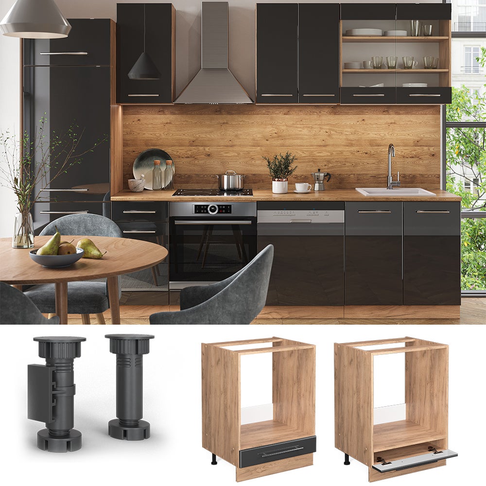 Vicco Meuble pour four Fame-Line, Anthracite Haute brillance, 60cm sans PT - 2