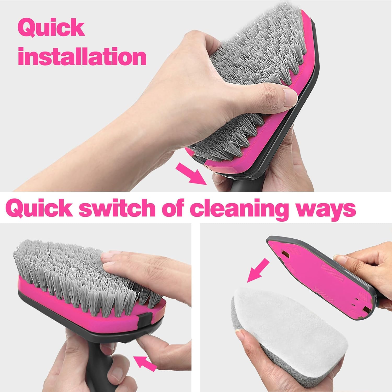 Brosse de nettoyage, brosse à récurer avec long manche télescopique, 142 cm, 4 têtes de lavage pour nettoyer salle de bain, baignoire, sol, plinthes, - 6