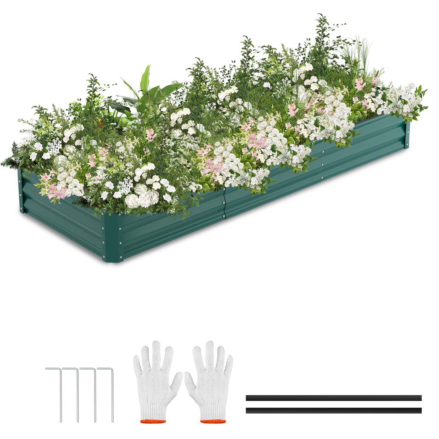 Zielona podniesiona grządka 240 x 90 x 30 cm do roślin ogrodowych i kwiatów, ocynkowana stal