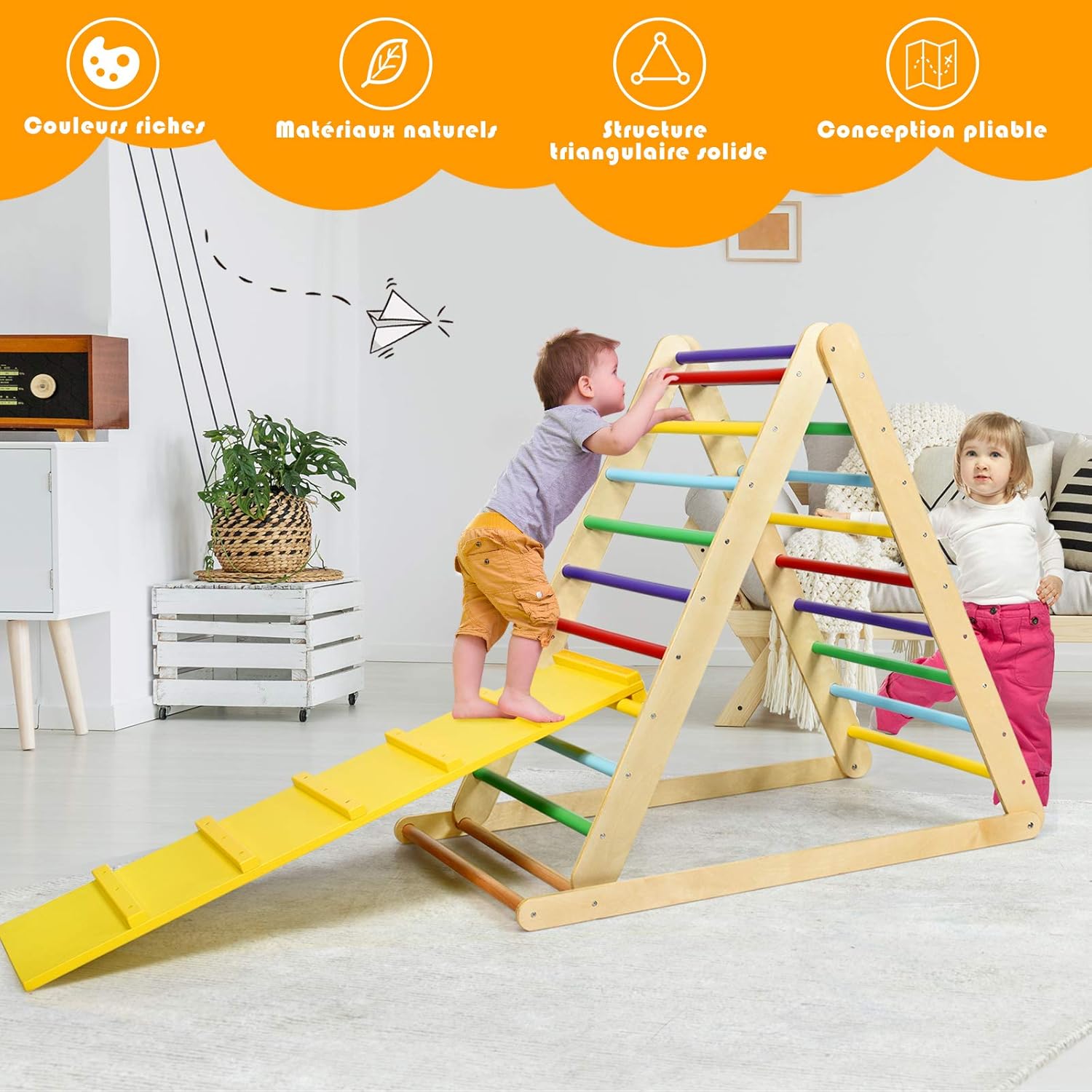 Triangle d’Escalade Enfants avec Toboggan pour Grimper et Glisser, Utilisation Jardin d'enfant ou à la Maison,50 KG pour Enfants 3Ans+ - 3