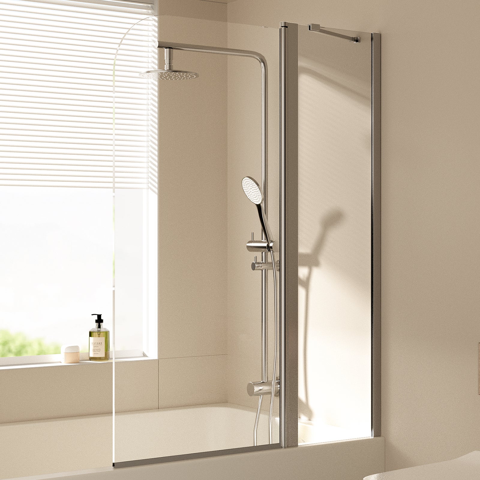 EMKE Paravan Cada 100 x 140 cm Pivotant Sticla Securizata 6 mm Clara Anticalcar Profil Crom
