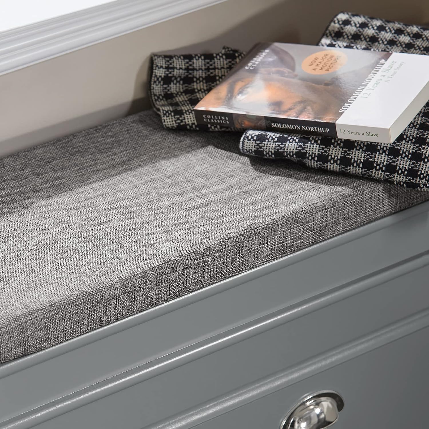 SoBuy Banc à Chaussures Meuble à Chaussures avec Assise Coussin Rembourré et Abattant – Gris, FSR82-L-HG - 4