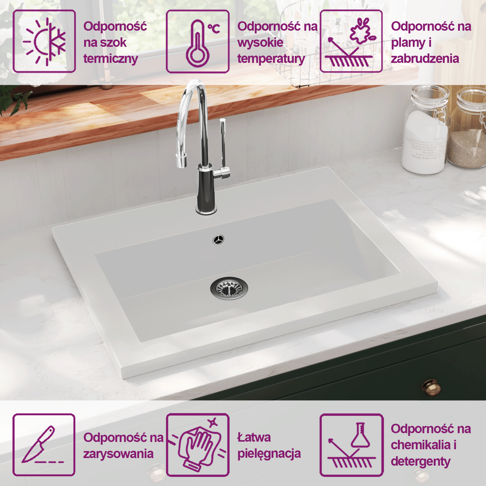 Lavatório de granito 600x450x120 mm branco vidaXL - 9