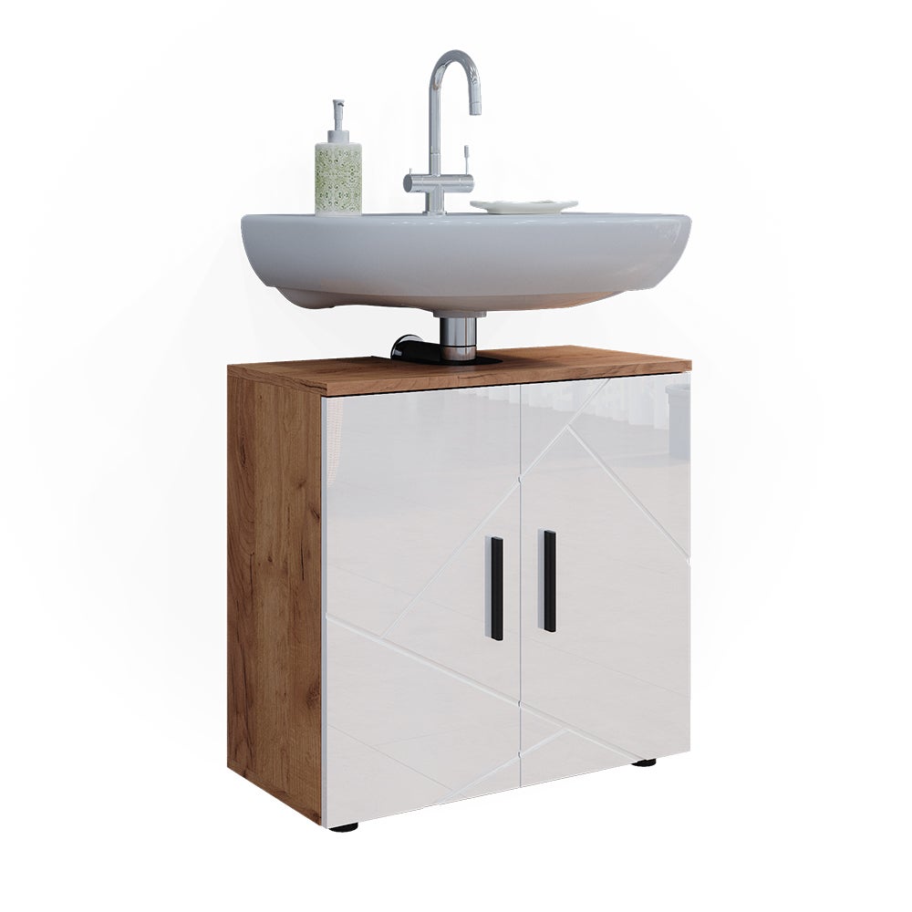 Vicco Meuble sous vasque simple Irma, Blanc brillant/Chêne doré, 60x59cm - 8