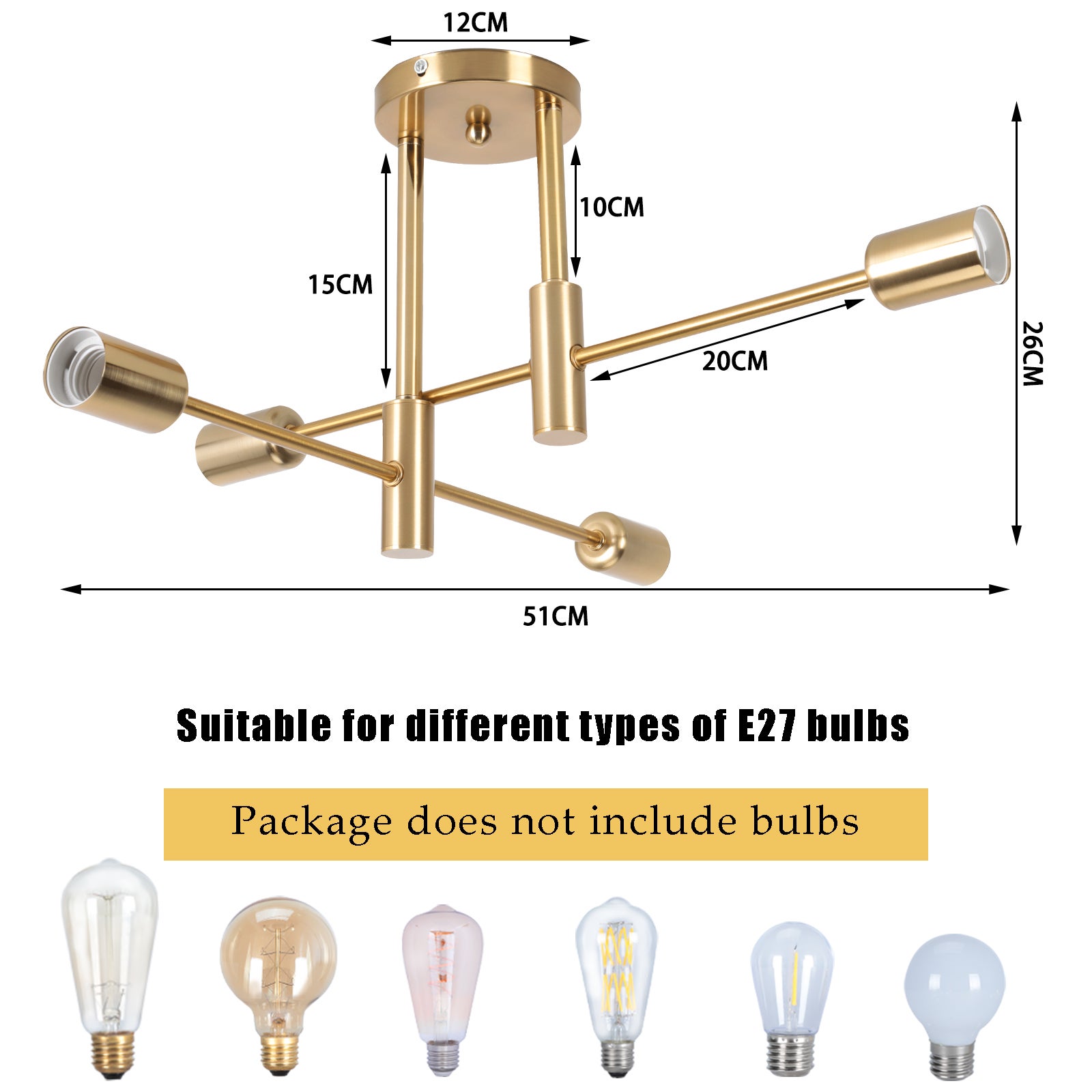Lampadario Sputnik, lampada a sospensione nordica moderna di metà secolo, lampada da soffitto a 4 luci, rame (lampadina non inclusa) - 2