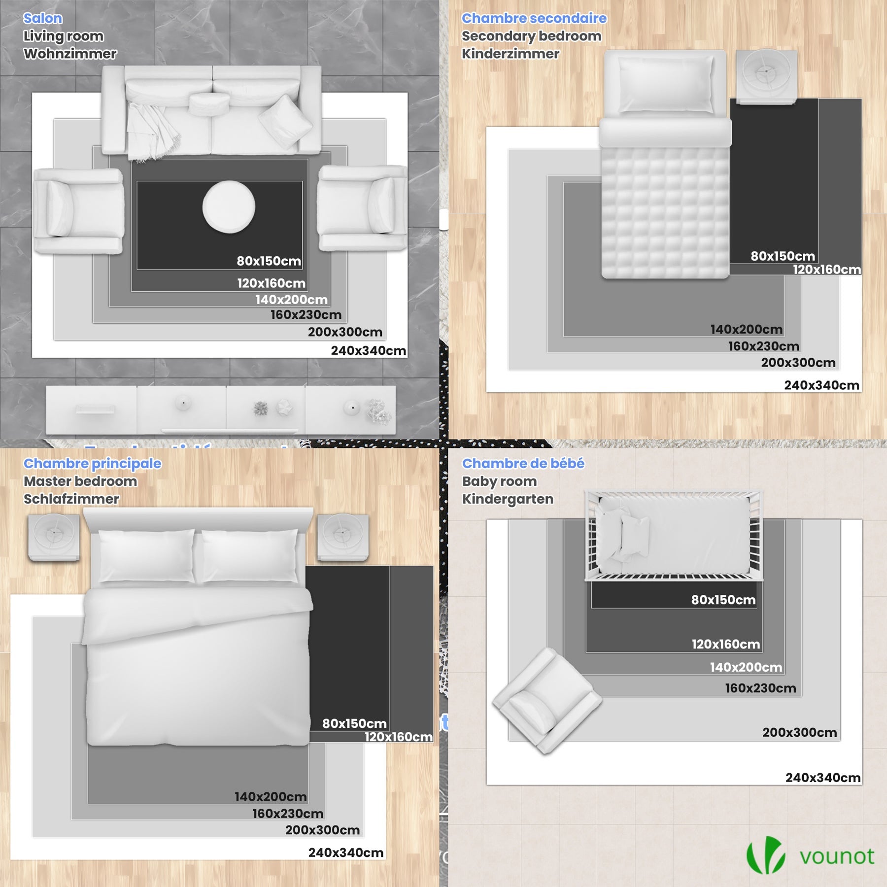 VOUNOT® Alfombra Moderna para Salón 200x300 cm, Crema - 6