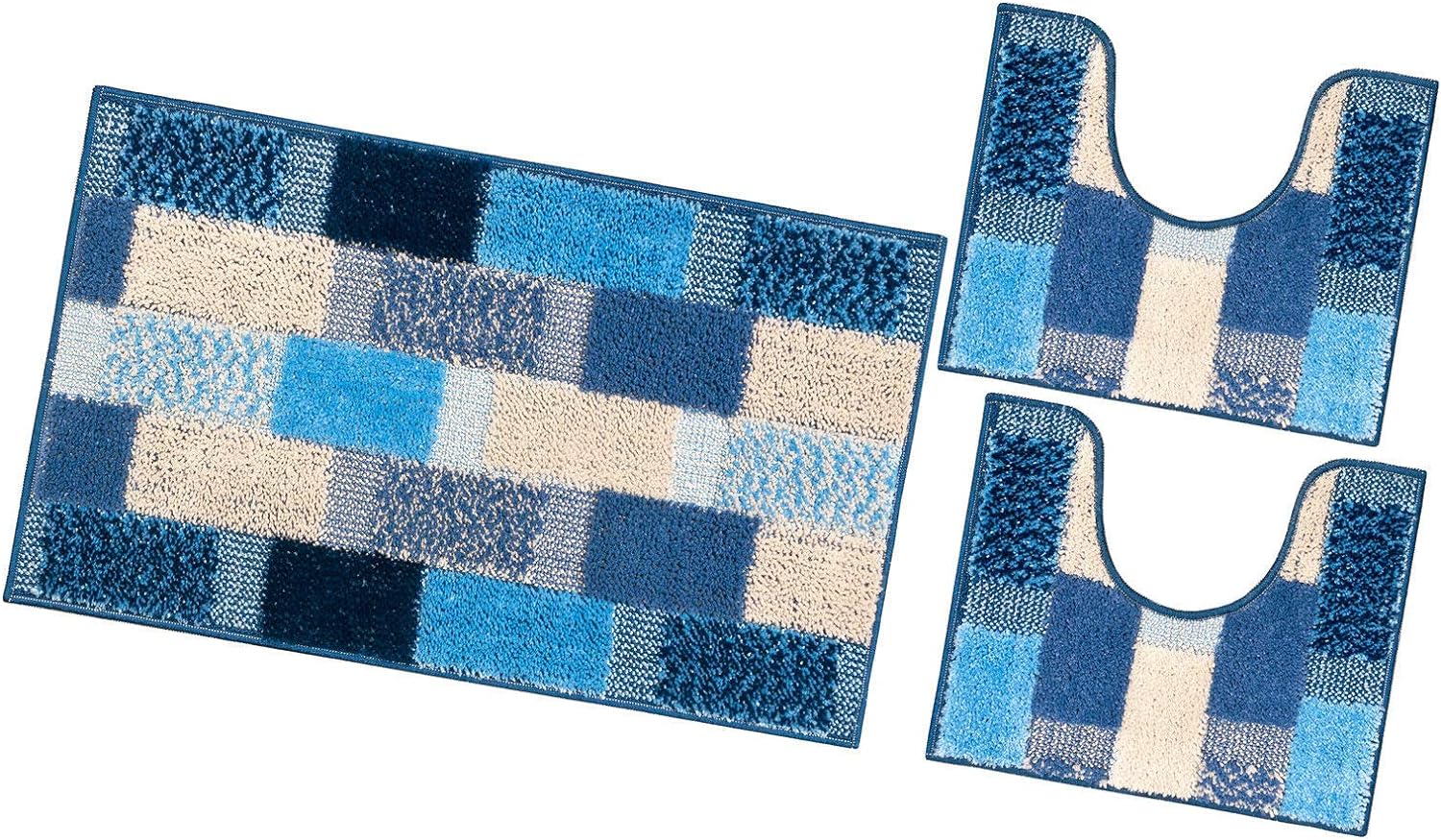 Zestaw 3 Niebieskich Dywaników łazienkowych Girowater Miękki Chłonny Antypoślizgowy