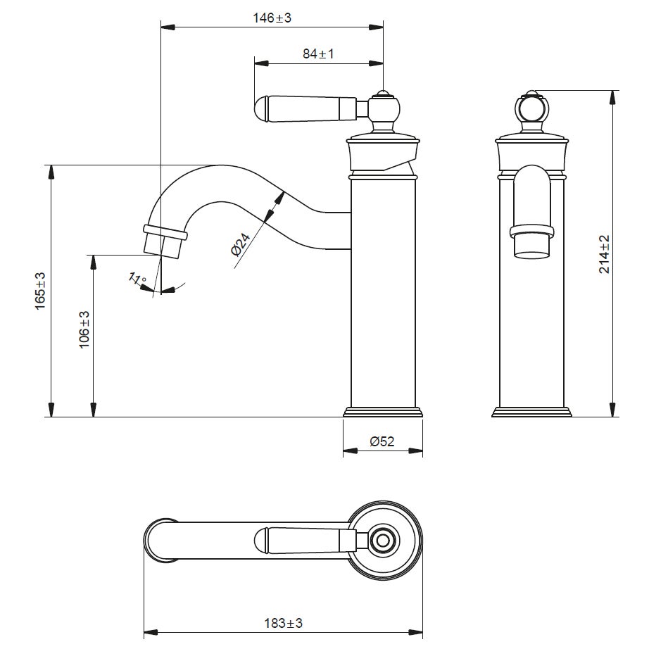 Leeds mitigeur lavabo bas rétro cuivre brossé - 3